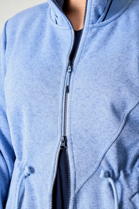 Strickfleece-Jacke, Langform, Stehkragen, Daumenloch