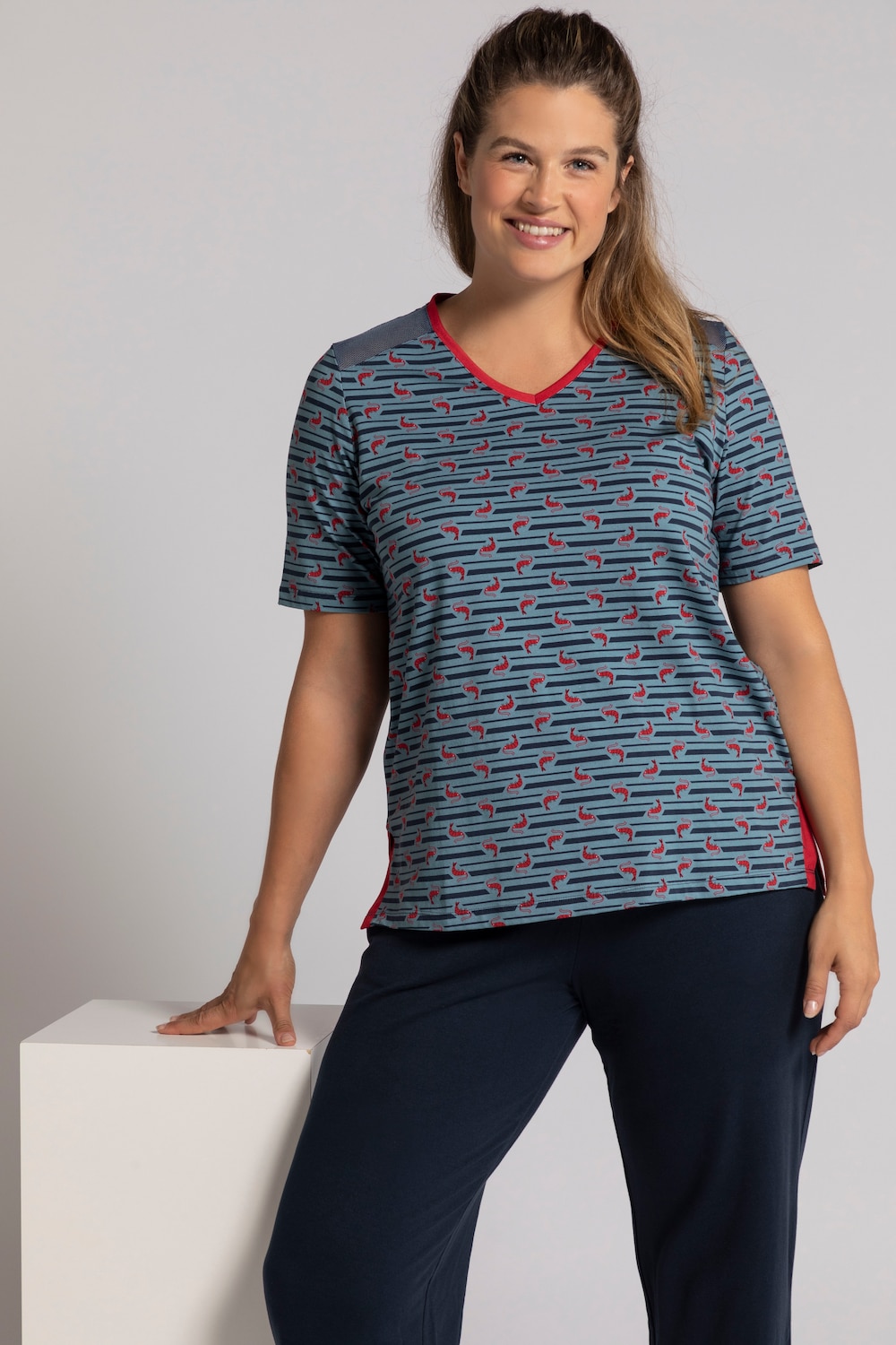 Grote Maten T-shirt, Dames, turquoise, Maat: 58/60, Katoen, Ulla Popken Grote Maten T-shirt, Dames, turquoise, Maat: 58/60, Katoen, Ulla Popken