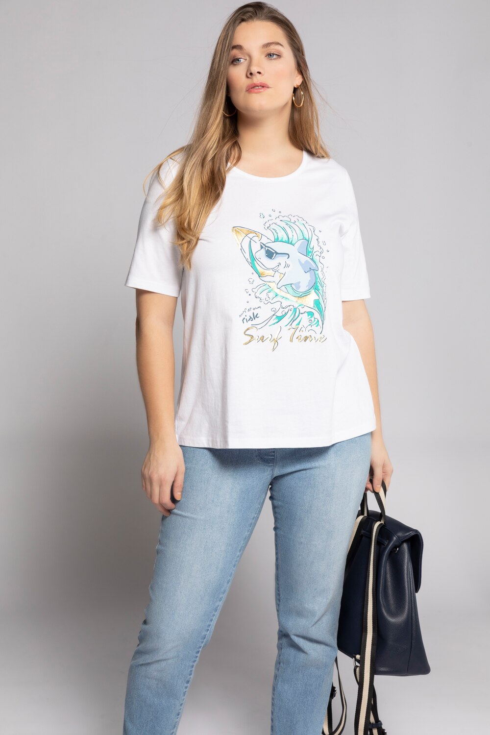Grote Maten T-shirt, Dames, wit, Maat: 50/52, Katoen, Ulla Popken Grote Maten T-shirt, Dames, wit, Maat: 50/52, Katoen, Ulla Popken