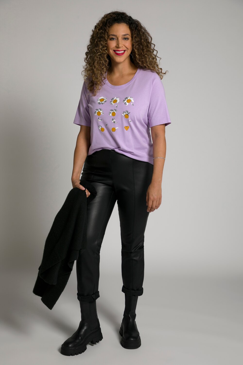 Grote Maten T-shirt, Dames, paars, Maat: 50/52, Katoen/Viscose, Ulla Popken Grote Maten T-shirt, Dames, paars, Maat: 50/52, Katoen/Viscose, Ulla Popken