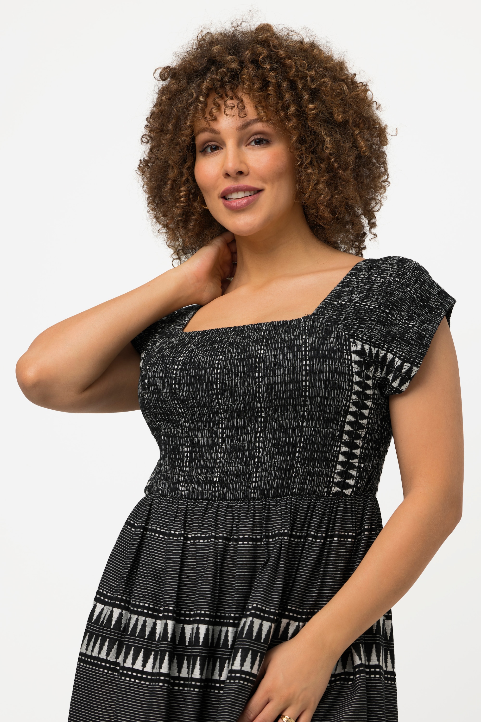 Ulla Popken Damen große Größen Smok Maxikleid Streifen A Linie