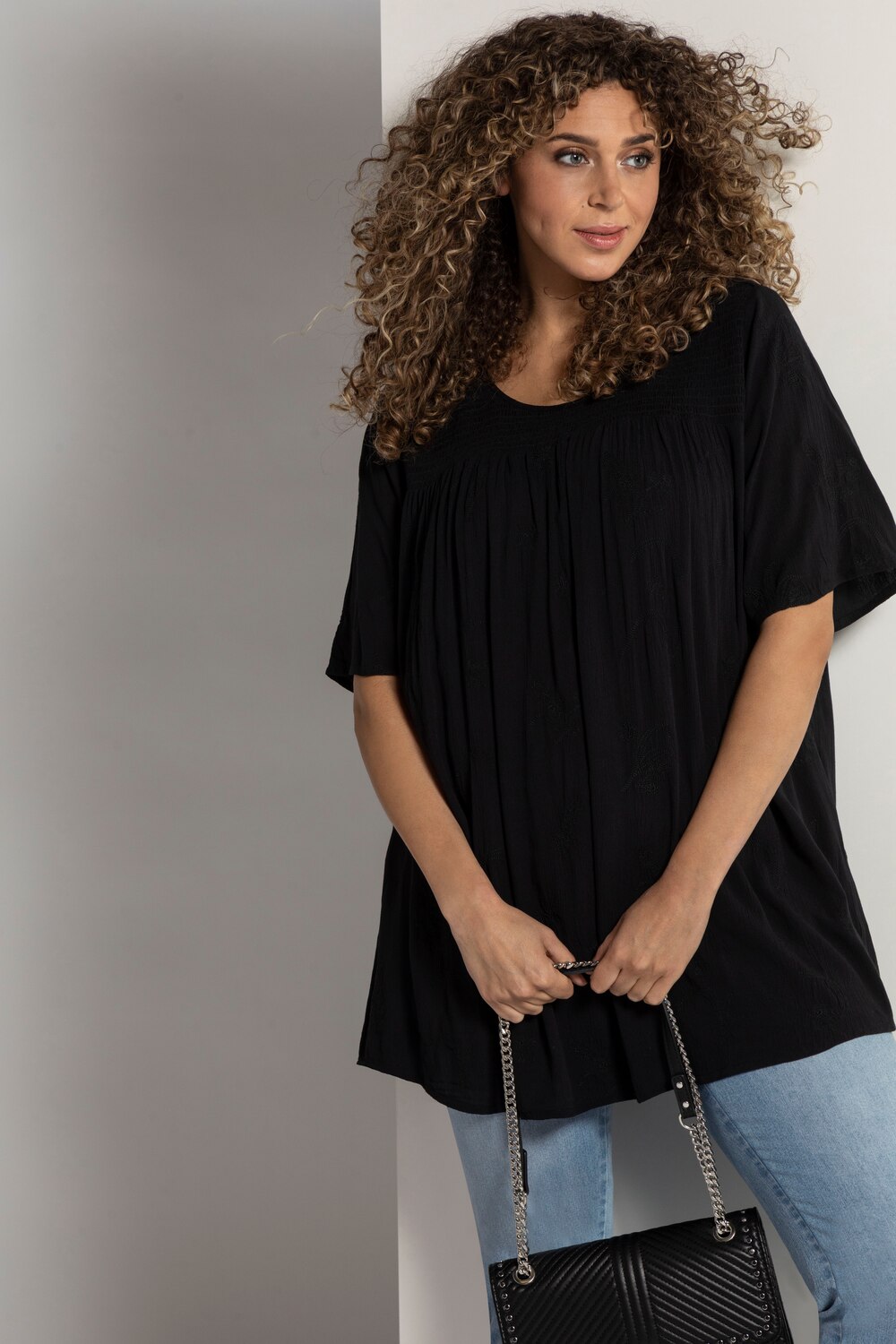 Grote Maten tuniek, Dames, zwart, Maat: 46/48, Viscose, Ulla Popken Grote Maten tuniek, Dames, zwart, Maat: 46/48, Viscose, Ulla Popken
