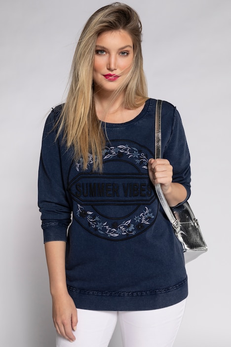 Ulla Popken Womens Plus Size Lace Sleeve Detail Back Print Sweatshirt 719866 
