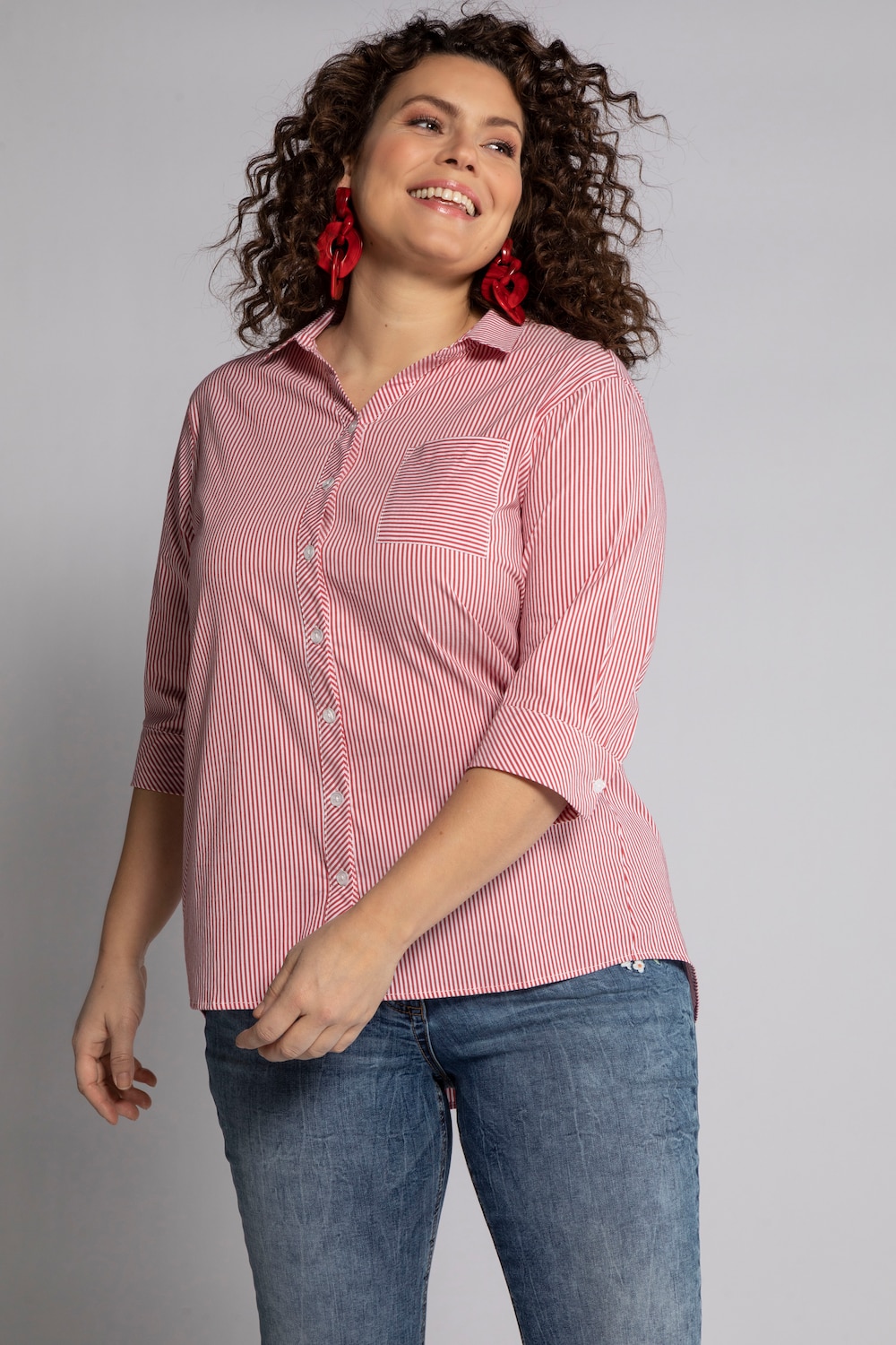 Grote Maten Blouse, Dames, rood, Maat: 54/56, Katoen/Polyester, Ulla Popken Grote Maten Blouse, Dames, rood, Maat: 54/56, Katoen/Polyester, Ulla Popken