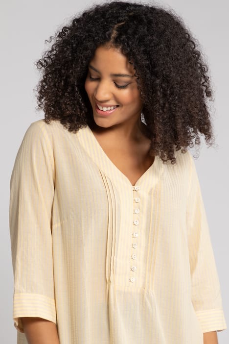 bubbeltunika, ränder, knappslå, trekvartsärm