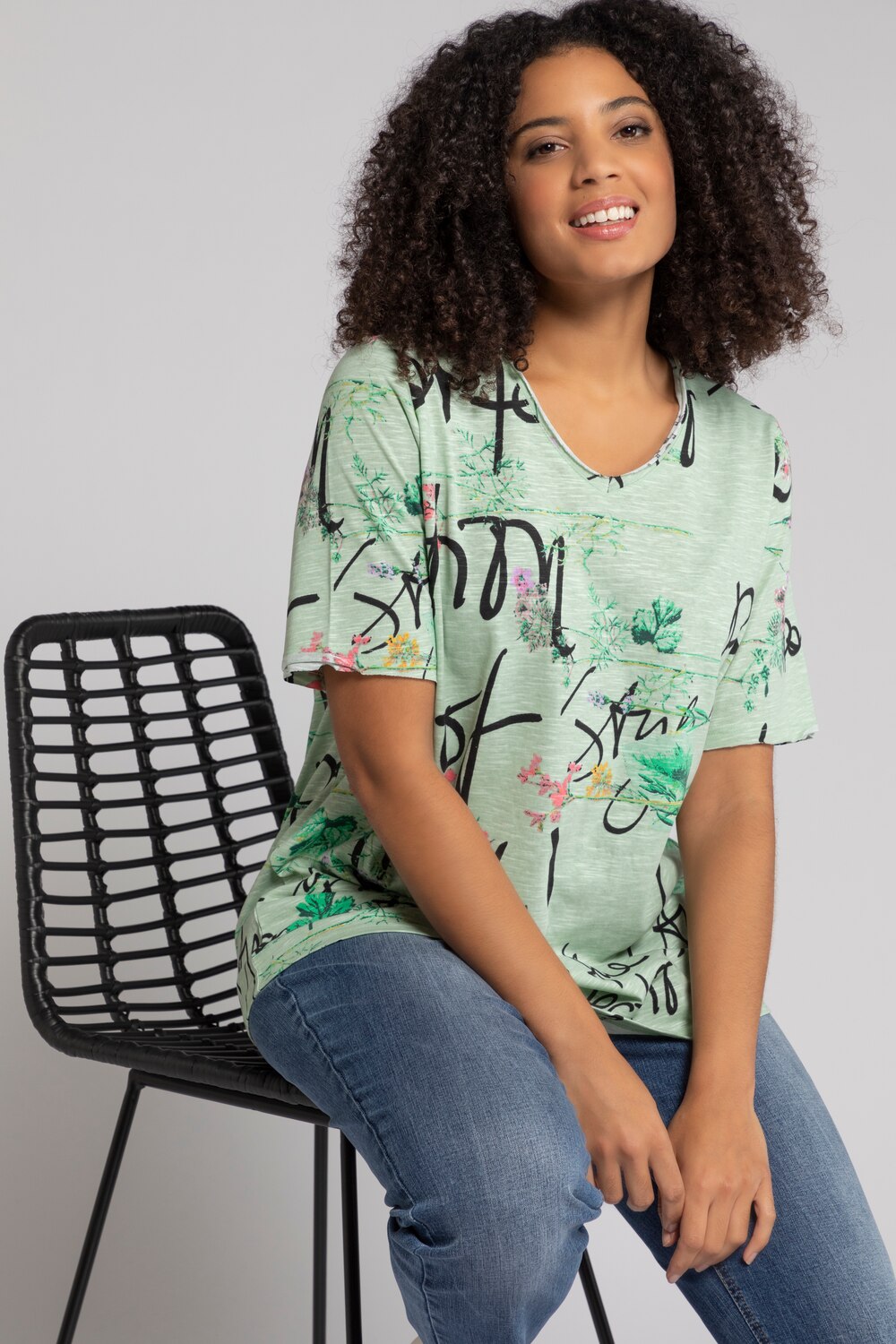 Grote Maten T-shirt, Dames, groen, Maat: 58/60, Katoen, Ulla Popken