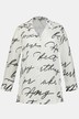 Script Print Button Front Semi-Sheer Blouse