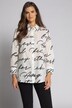 Script Print Button Front Semi-Sheer Blouse