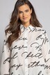 Script Print Button Front Semi-Sheer Blouse