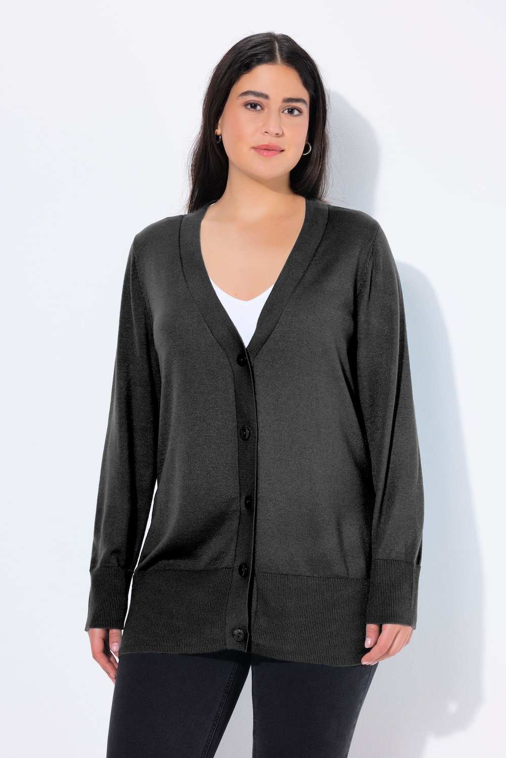 Große Größen Strickjacke, Damen, schwarz, Größe: 42/44, Viskose/Polyester, Ulla Popken