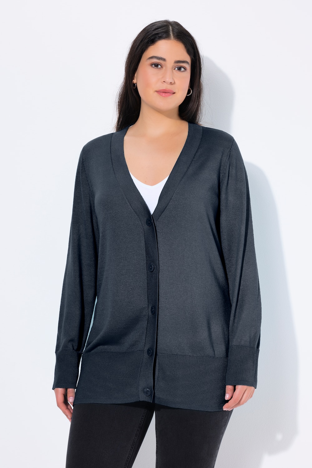 Große Größen Strickjacke, Damen, blau, Größe: 42/44, Viskose/Polyester, Ulla Popken
