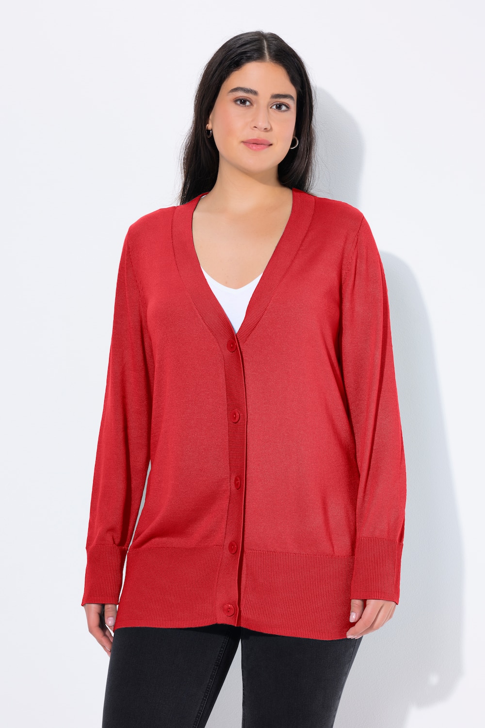 Große Größen Strickjacke, Damen, rot, Größe: 46/48, Viskose/Polyester, Ulla Popken