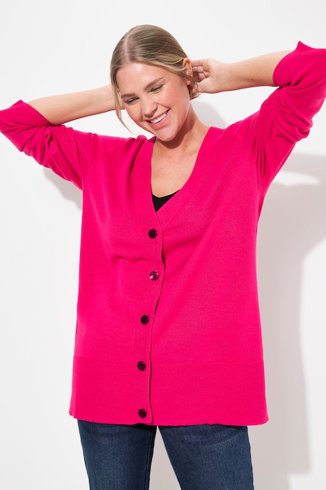 Ulla Popken Cardigan Corto Donna In Cotone Biologico – Scollo A V E Maniche 3/4