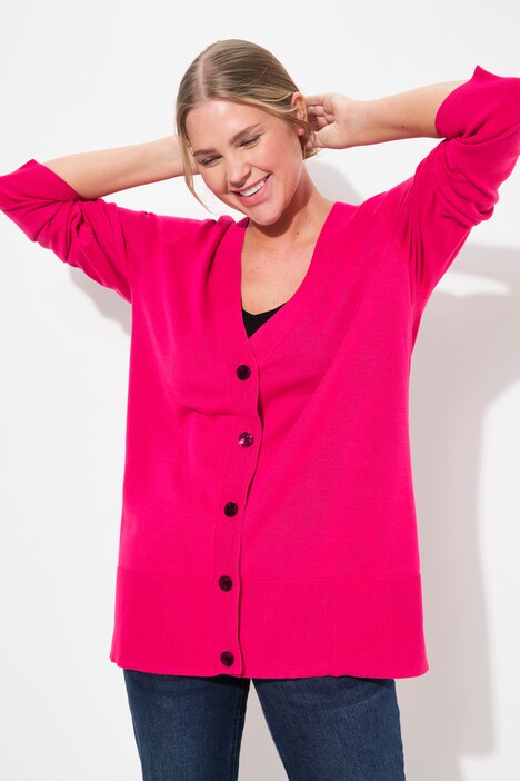 Ulla Popken Cardigan Corto Donna In Cotone Biologico – Scollo A V E Maniche 3/4
