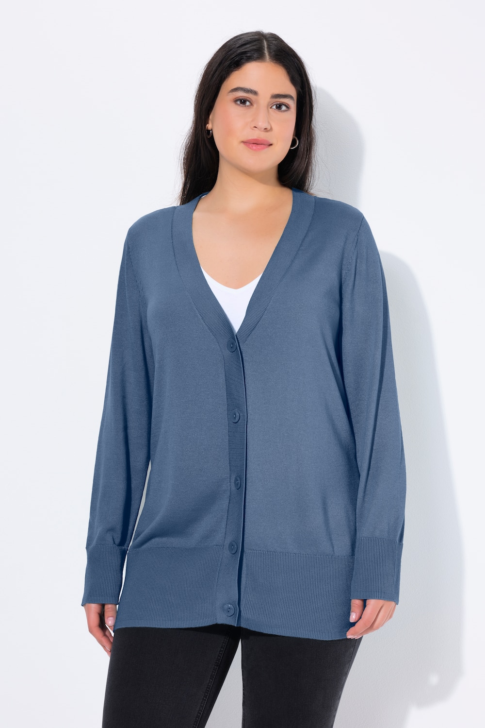 Große Größen Strickjacke, Damen, blau, Größe: 50/52, Viskose/Polyester, Ulla Popken