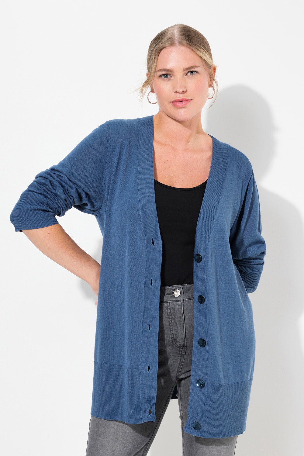 Große Größen Strickjacke, Damen, blau, Größe: 42/44, Viskose/Polyester, Ulla Popken