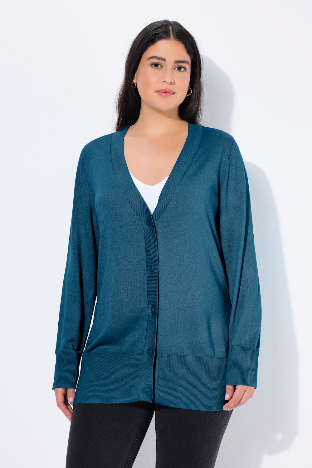 Große Größen Strickjacke, Damen, blau, Größe: 42/44, Viskose/Polyester, Ulla Popken