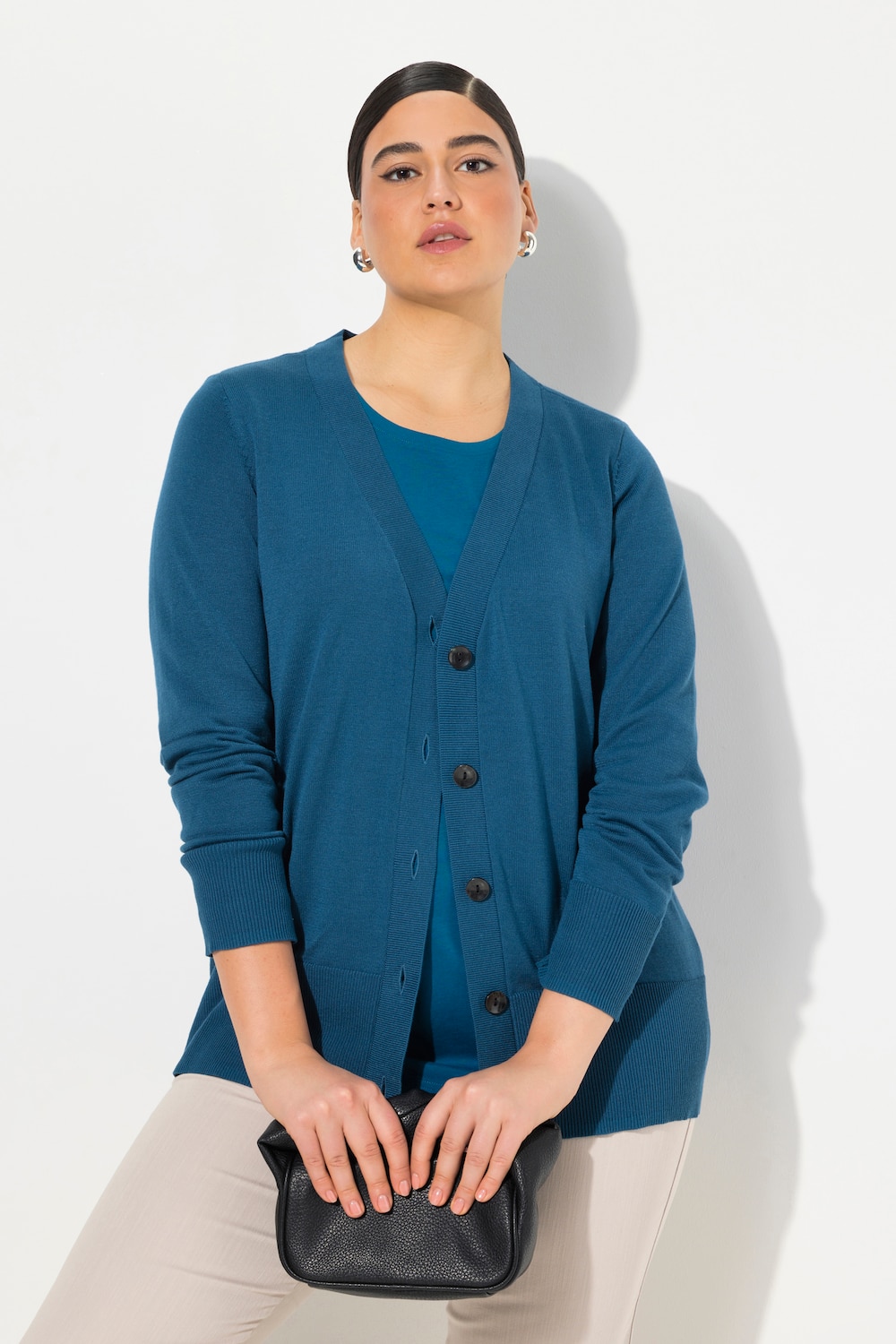 Große Größen Strickjacke, Damen, blau, Größe: 62/64, Viskose/Polyester, Ulla Popken