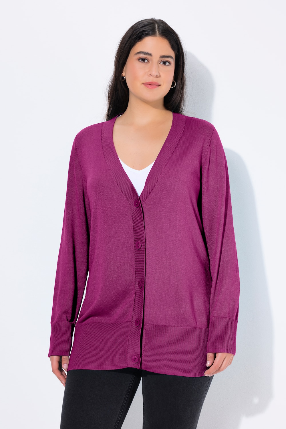Große Größen Strickjacke, Damen, lila, Größe: 46/48, Viskose/Polyester, Ulla Popken