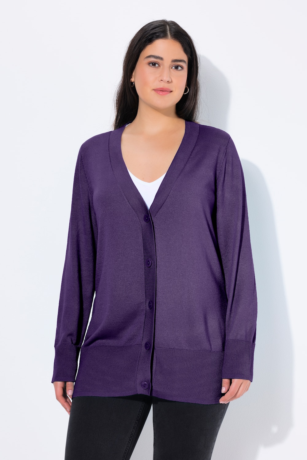 Große Größen Strickjacke, Damen, lila, Größe: 50/52, Viskose/Polyester, Ulla Popken