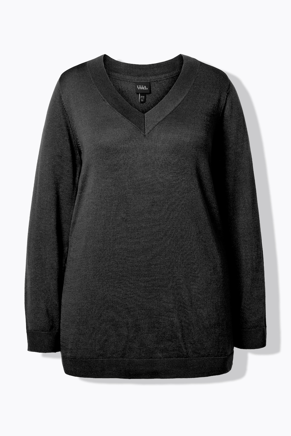 Stora storlekar Finstickad tröja med v-ringning och lång ärm, Dam, svart, storlek: 42/44, Viskos/Polyester, Ulla Popken