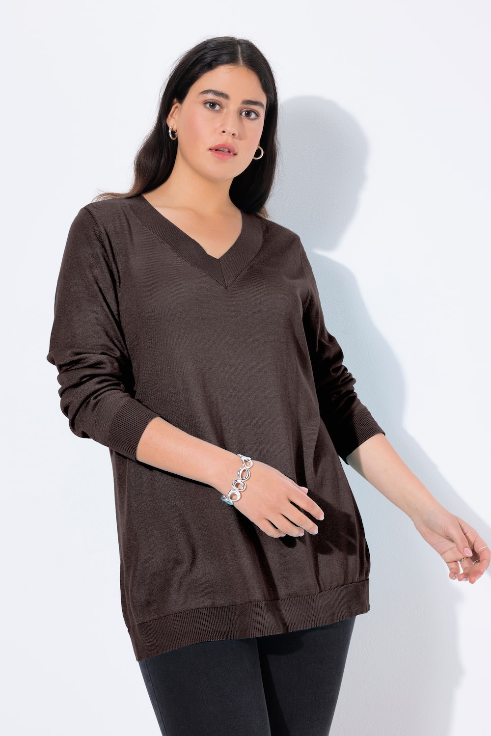 Pullover, V-Ausschnitt, Langarm, weicher Feinstrick