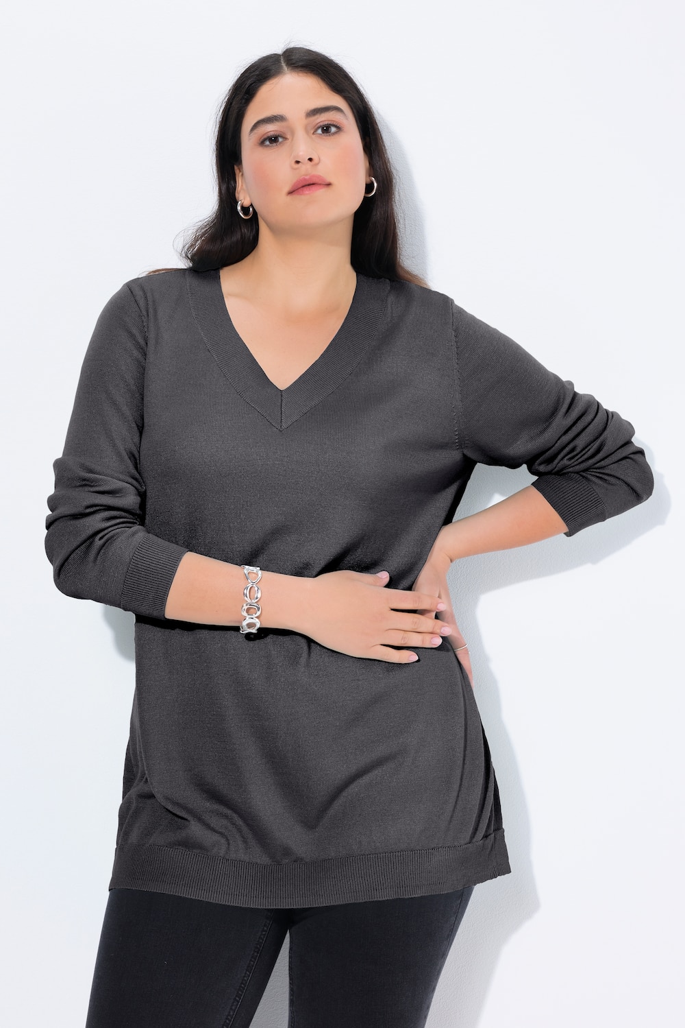 Pullover, V-Ausschnitt, Langarm, weicher Feinstrick