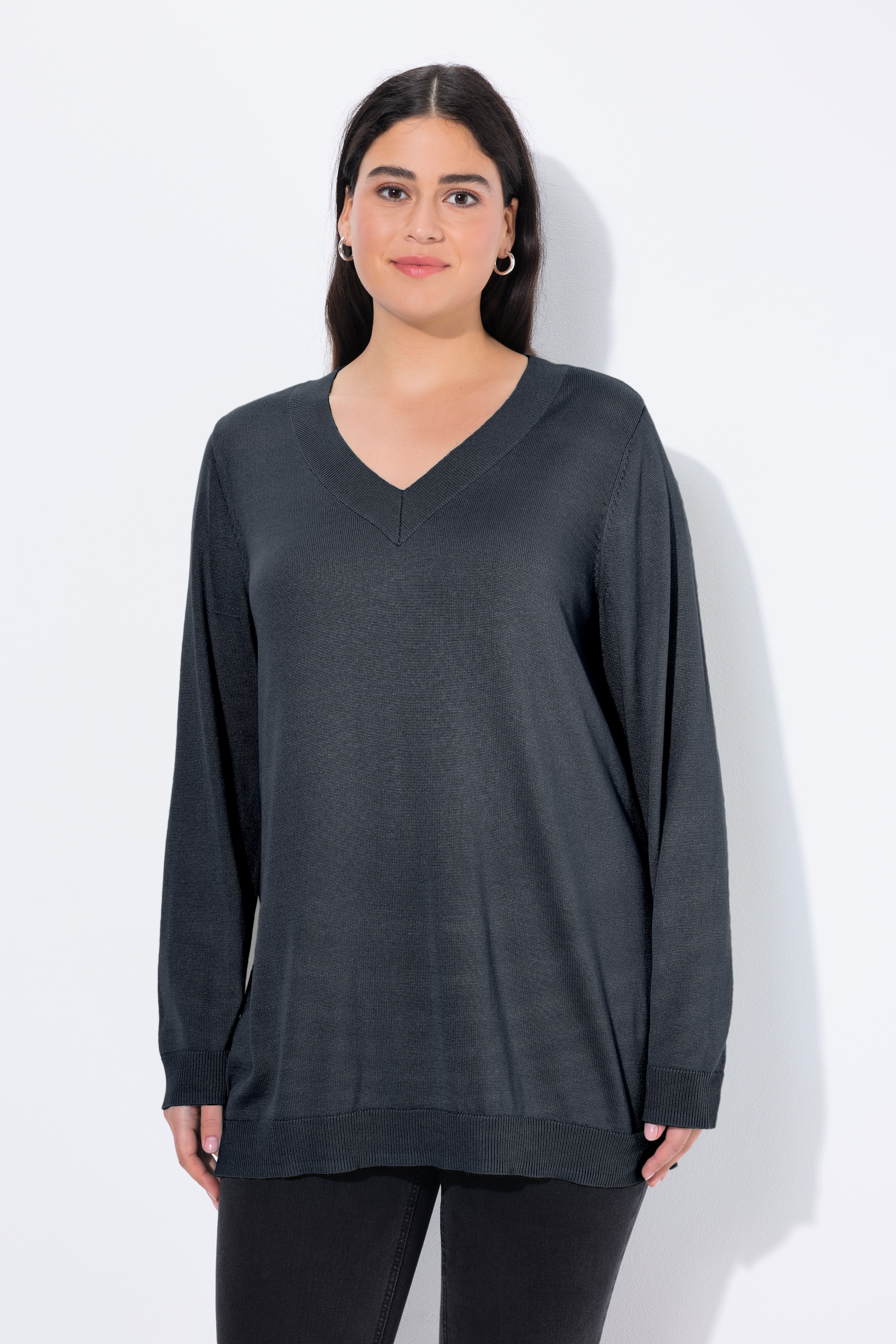 Ulla Popken Damen große Größen Pullover V Ausschnitt Langarm