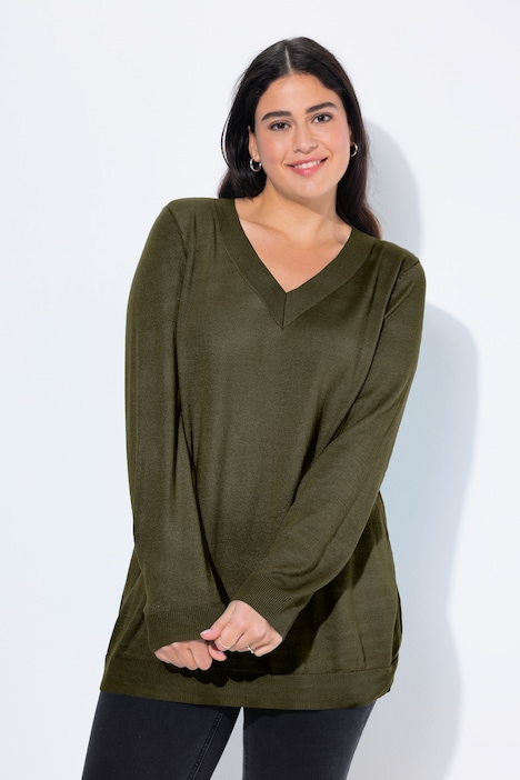 Pullover, V-Ausschnitt, Langarm, weicher Feinstrick