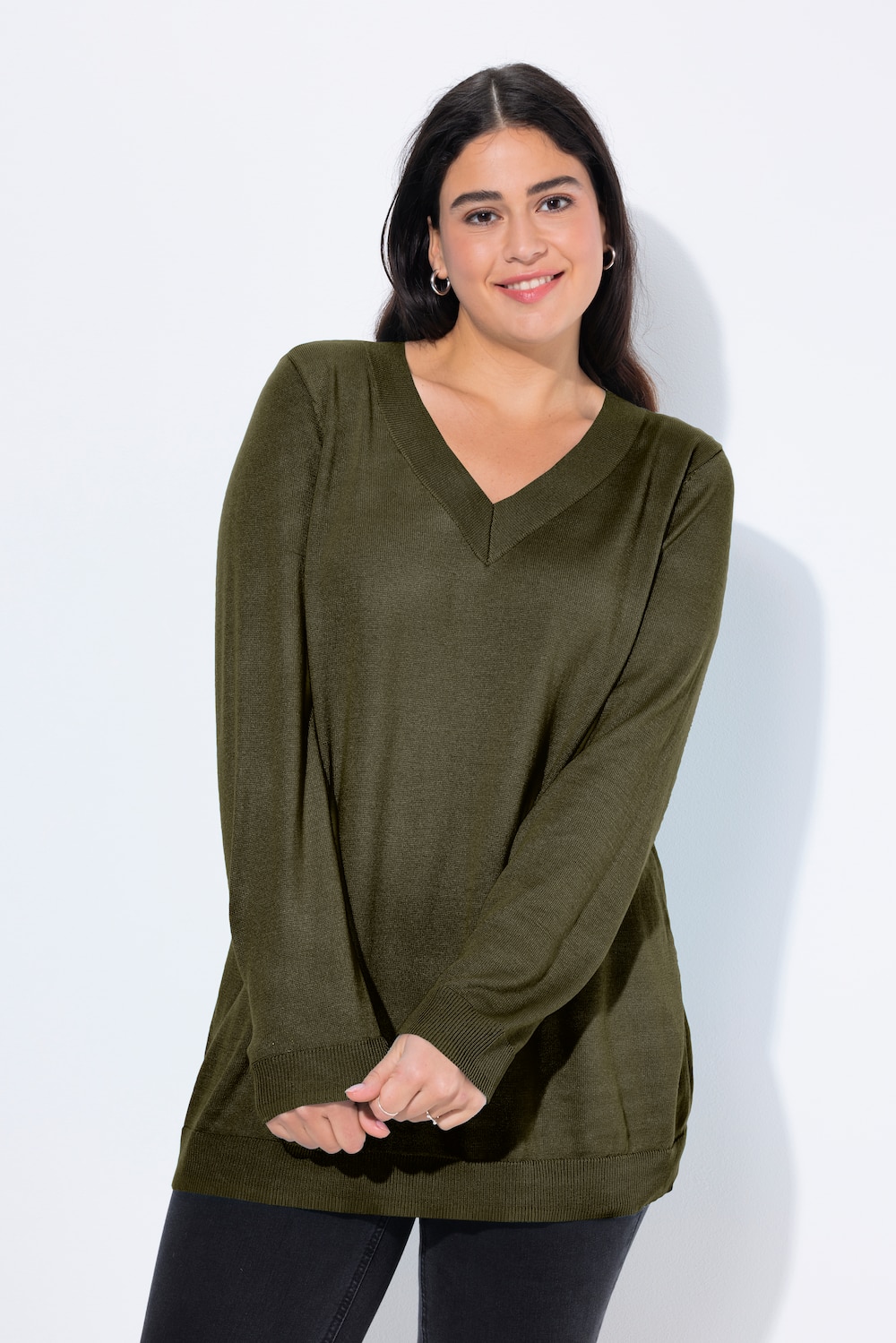 Pullover, V-Ausschnitt, Langarm, weicher Feinstrick