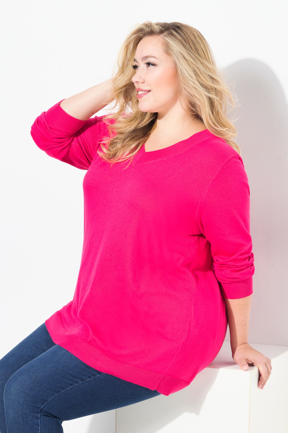 Pullover, V-Ausschnitt, Langarm, weicher Feinstrick