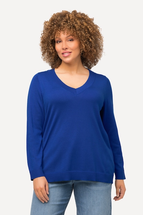 Pull col en V et manches longues, maille fine et confortable