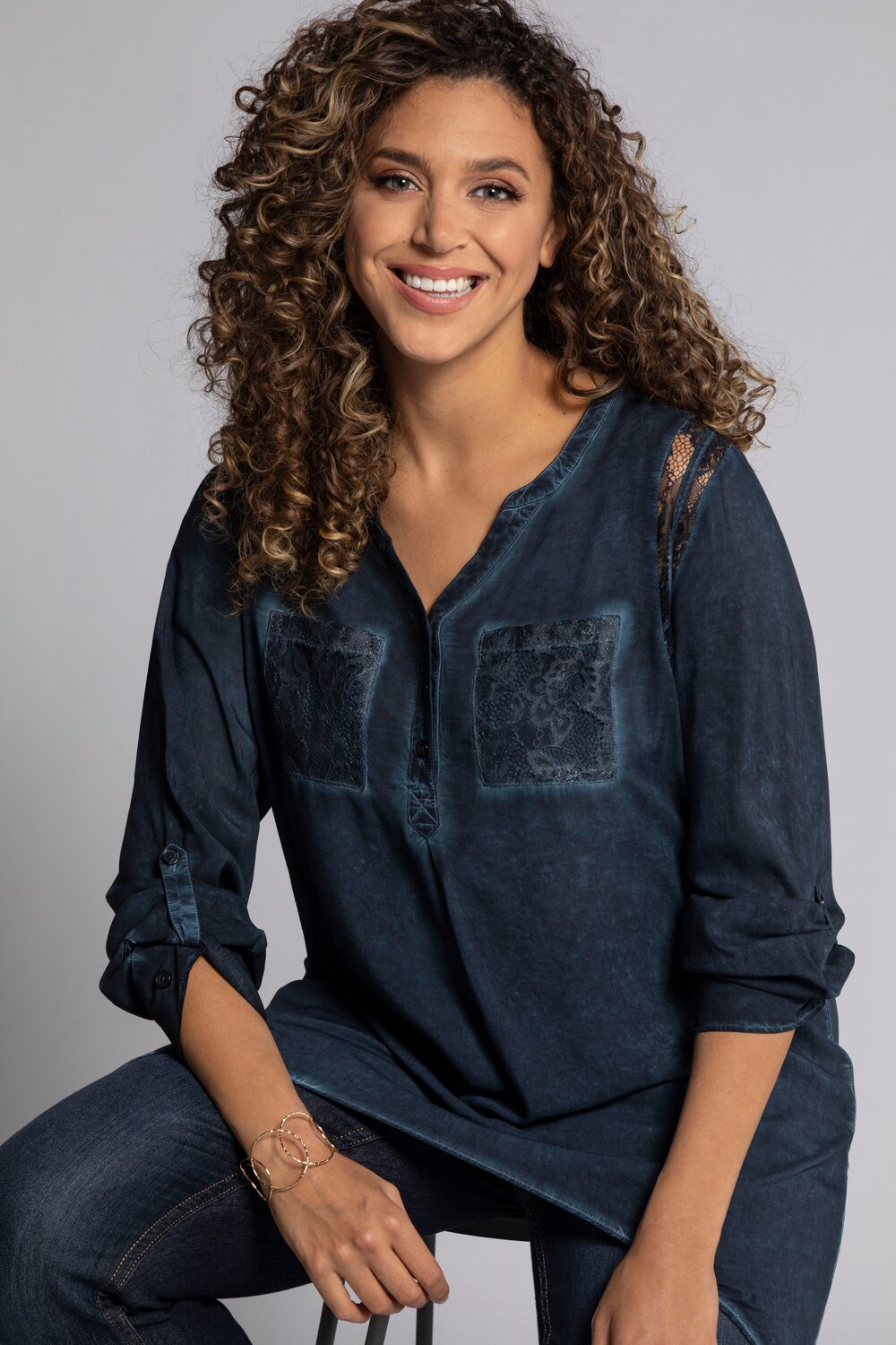 Grote Maten tuniek, Dames, blauw, Maat: 54/56, Katoen, Ulla Popken Grote Maten tuniek, Dames, blauw, Maat: 54/56, Katoen, Ulla Popken