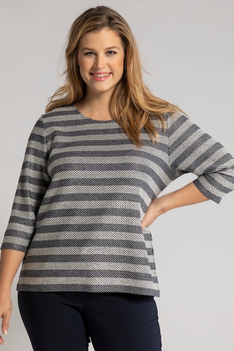 Textured Stripe Round Neck Sweatshirt