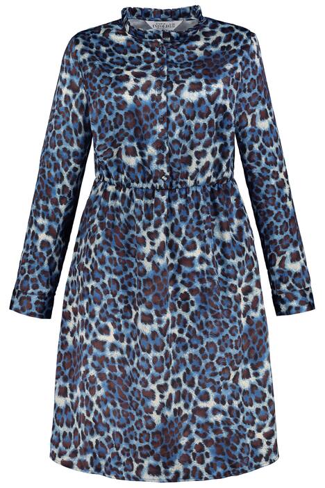 Leopardí šaty, elastický pas, stojáček, dlouhé rukávy