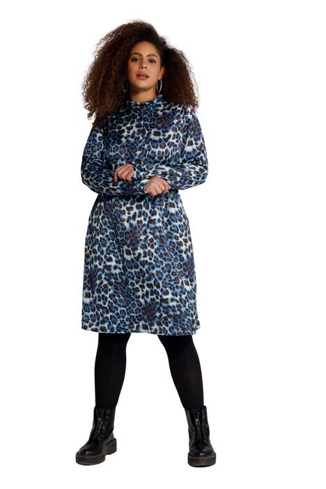 Leopardí šaty, elastický pas, stojáček, dlouhé rukávy