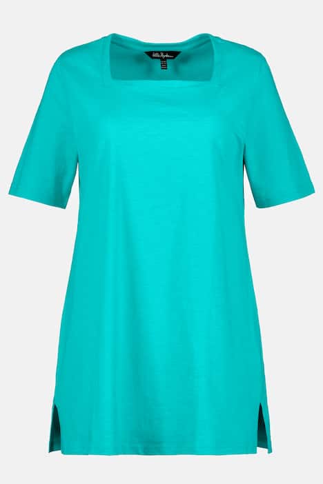 Square Neck Short Sleeve Cotton Knit Tunic