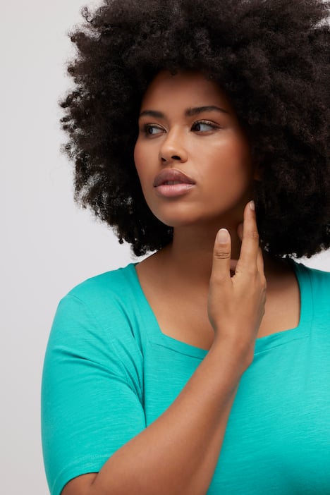 Square Neck Short Sleeve Cotton Knit Tunic