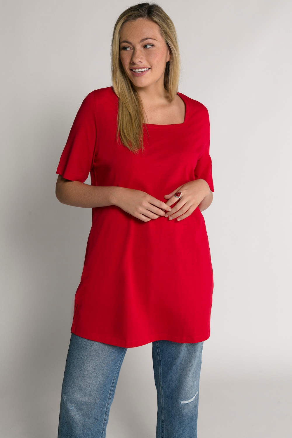 Grote Maten longshirt, Dames, rood, Maat: 46/48, Katoen, Ulla Popken