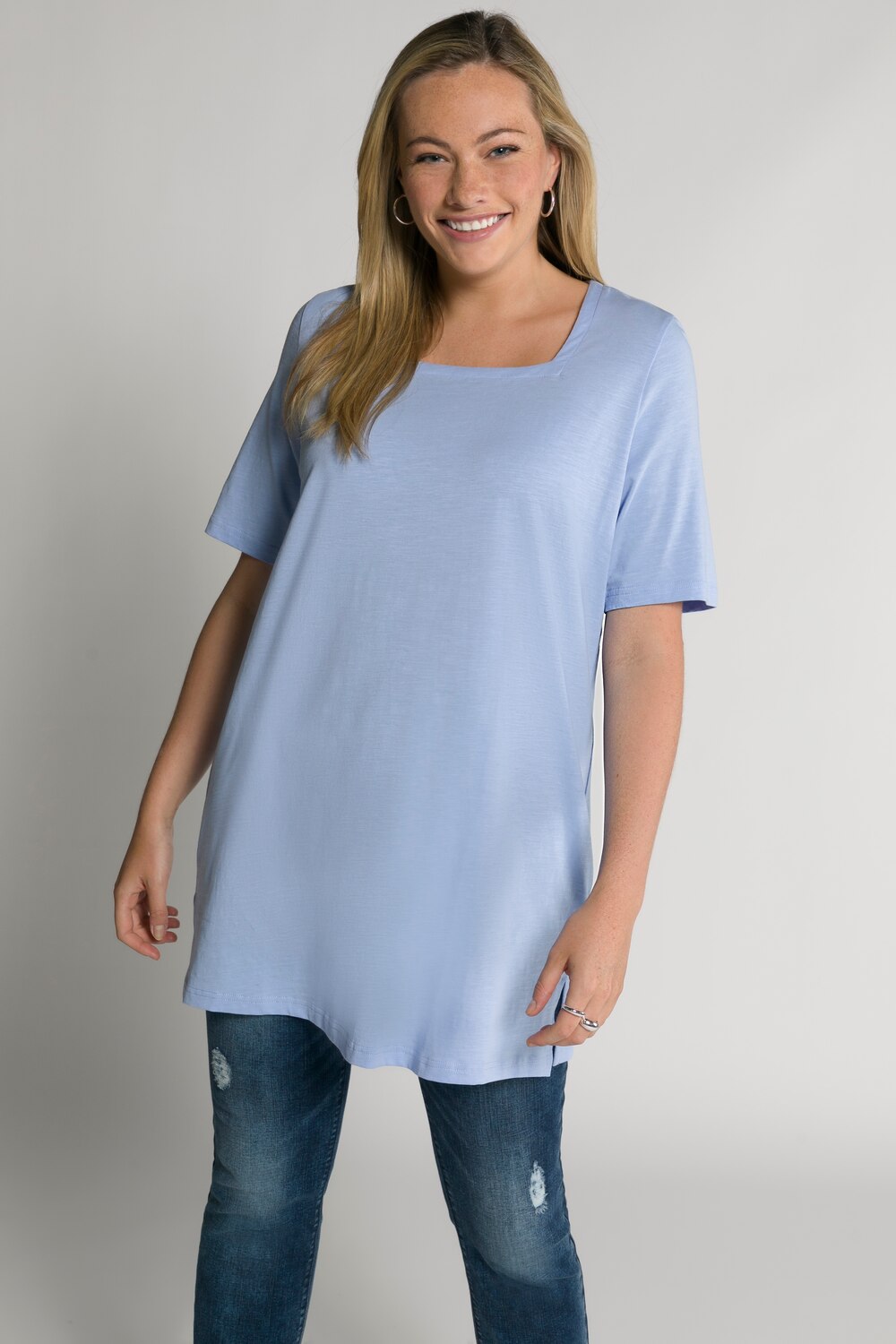 Grote Maten longshirt, Dames, blauw, Maat: 50/52, Katoen, Ulla Popken