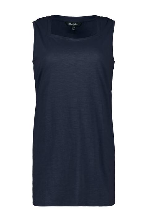 Dlouhý top, extra dlouhý střih, hranatý výstřih, bez rukávů