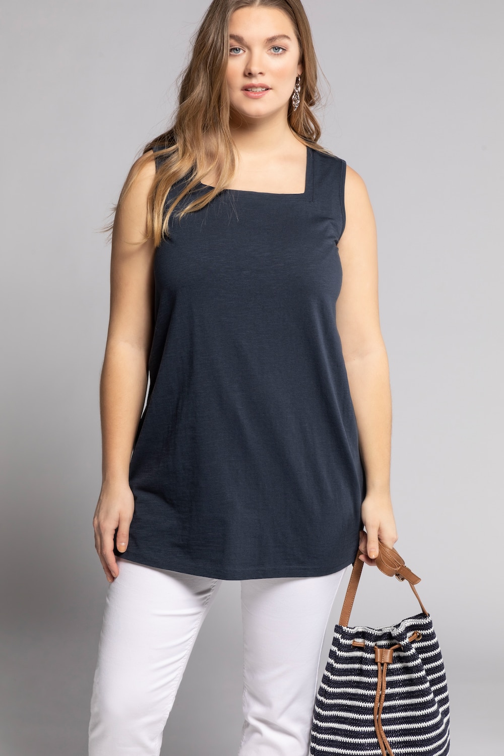 Grote Maten longline top, Dames, blauw, Maat: 50/52, Katoen, Ulla Popken