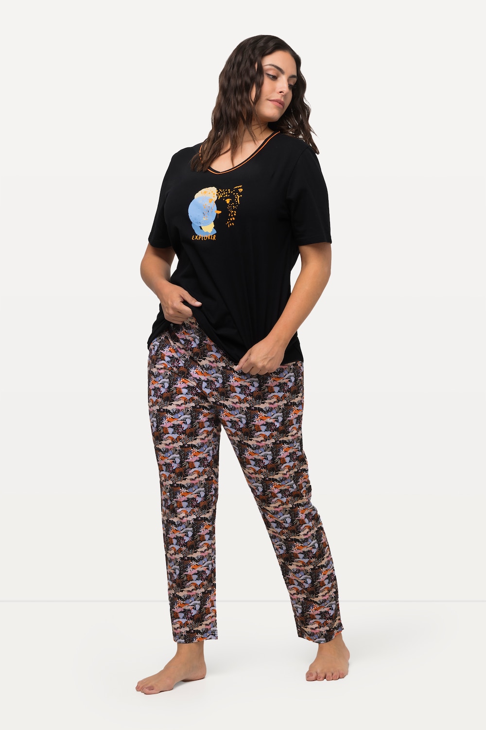 grandes tailles pyjama à motif léopard, femmes, noir, taille: 52/54, coton, ulla popken