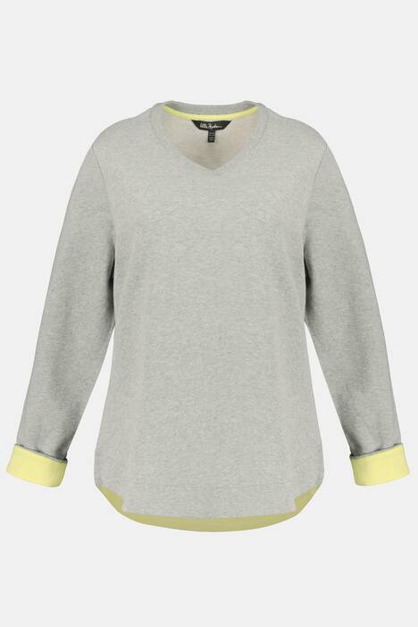 Bluza, dekolt w szpic, długie rękawy, kontrastowe akcenty kolorystyczne od środka