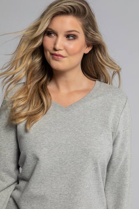 Bluza, dekolt w szpic, długie rękawy, kontrastowe akcenty kolorystyczne od środka