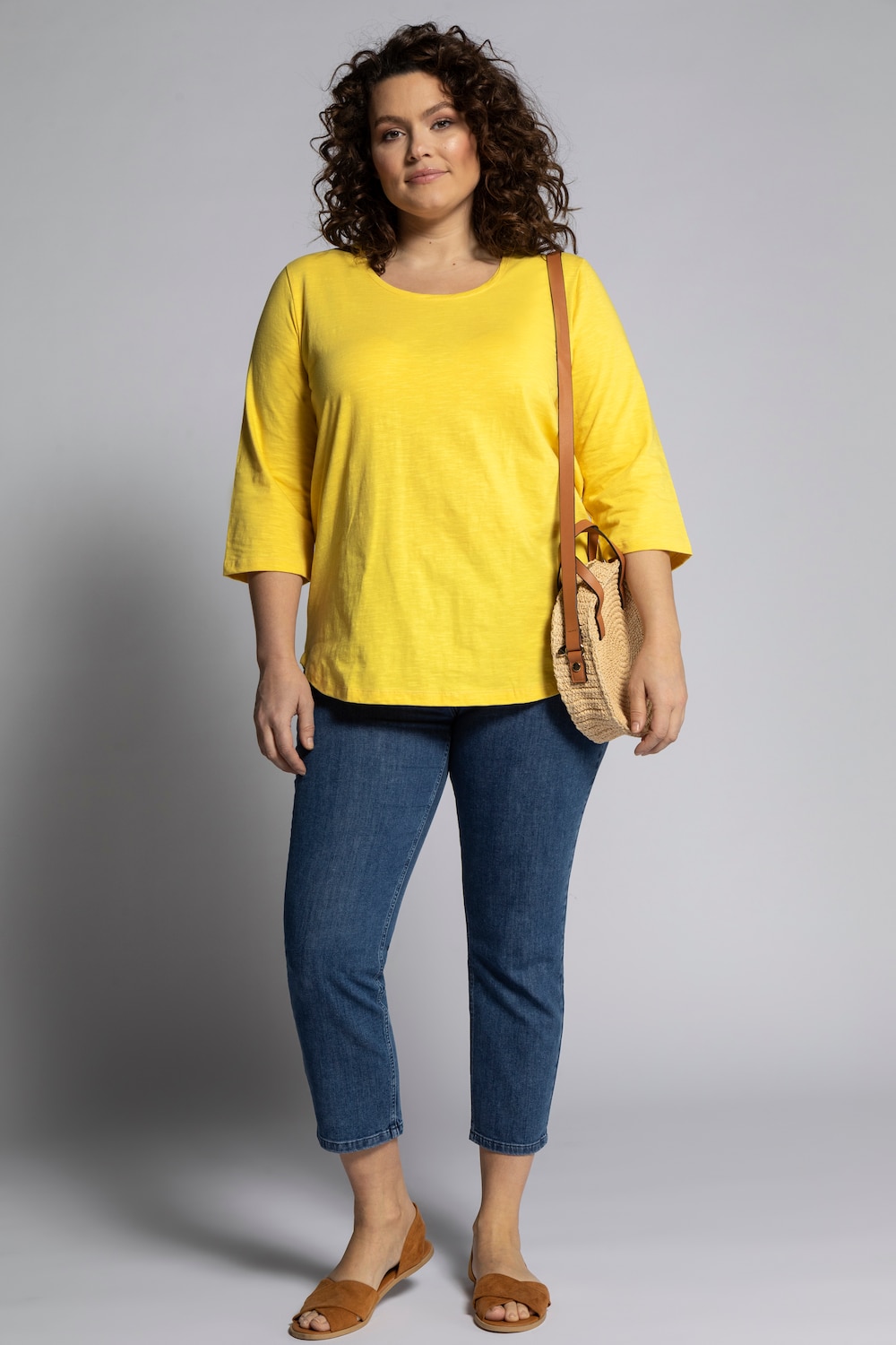 Grote Maten T-shirt, Dames, geel, Maat: 54/56, Katoen, Ulla Popken Grote Maten T-shirt, Dames, geel, Maat: 54/56, Katoen, Ulla Popken