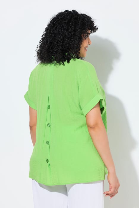 Bluse, Rücken-Knöpfe, Oversized, Zierfalte, Halbarm