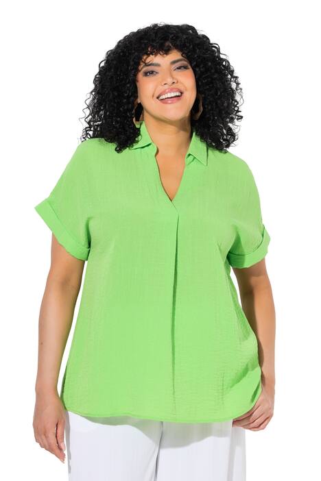 Halenka, záda s knoflíky, oversize, ozdobné sklady, krátké rukávy