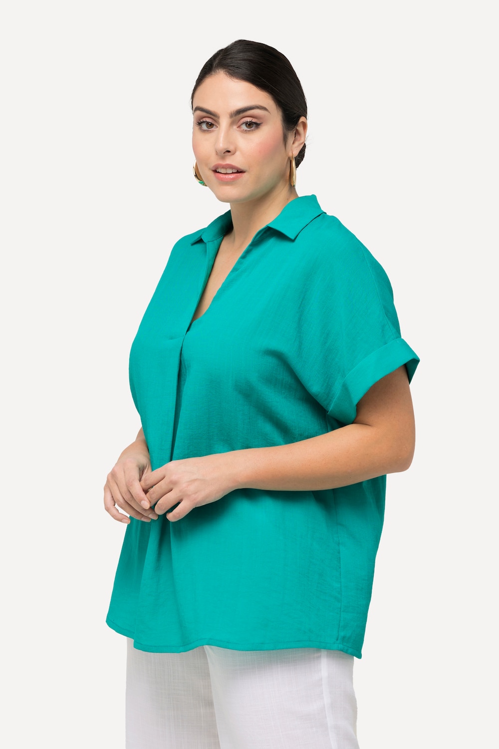 Grote Maten blouse, Dames, turquoise, Maat: 50/52, Viscose/Synthetische vezels, Ulla Popken