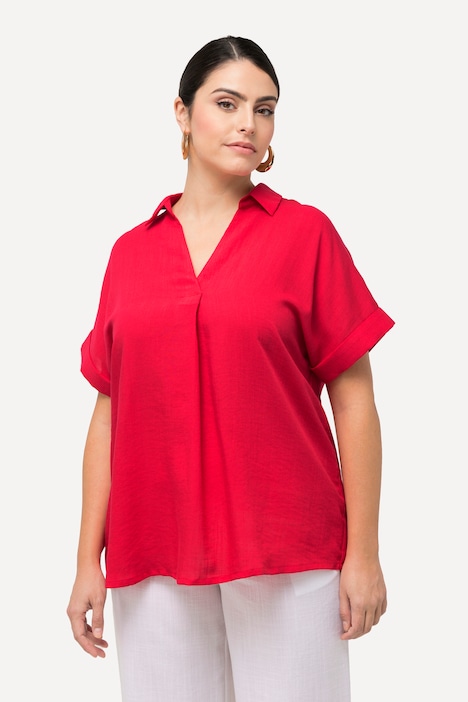 Button Accent Back Short Sleeve Blouse